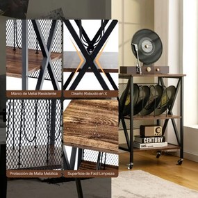 Mesa Auxiliar 3 Níveis para Discos vinil 52 x 45 x 75 cm Suporte de Armazenamento de Vinil 3 Divisórias Castanho
