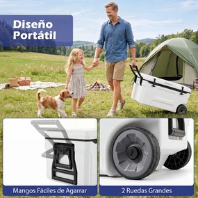 Geleira Portátil com Rodas, 82,5 x 43 x 41,5 cm, Capacidade de 70 L, Branco