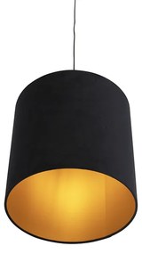 Candeeiro de suspensão com cúpula de veludo preto com 40 cm dourado - Combi Clássico / Antigo