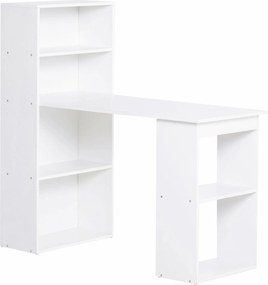 HOMCOM Secretária Mesa de Escritório Mesa de Computador, 2 Estantes, 5 Prateleiras, 120 cm x 55 cm x 120 cm, Branco | Aosom Portugal