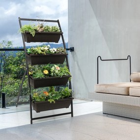 Floreira/horta elevada de 4 níveis e orifícios de drenagem, jardineira para verduras, ervas e flores (76 x 70,5 x 160 cm)