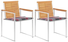 Cadeiras de jardim com almofadões 2 pcs teca maciça e aço