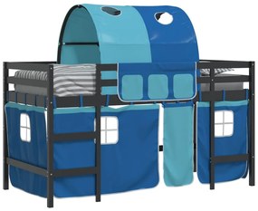 Cama alta p/ criança c/ túnel 90x200 cm pinho maciço azul