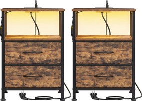 Conjunto 2 Mesas de cabeçeira com iluminação LED e base de carregamento 30 x 39,6 x 60,4 cm Castanhas