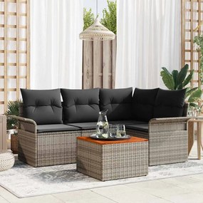 vidaXL Conjunto de Sofá de Jardim de 5 Peças com Almofadas Cinza de Poliratan Acácia