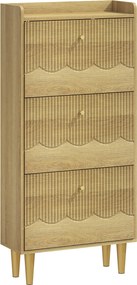 HOMCOM Armário de sapatos 18 pares, armário estreito, 3 gavetas basculantes, prateleiras ajustáveis, 60x24x128cm, Carvalho | Aosom Portugal