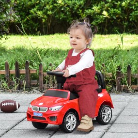 Carro Andador para Crianças de 18-36 Meses com Faróis Música Buzina Volante Compartimento de Armazenamento e Alça para Empurrar 63,5x28x36 Vermelho