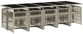 11 pcs conjunto jantar p/ jardim c/ almofadões vime PE cinzento