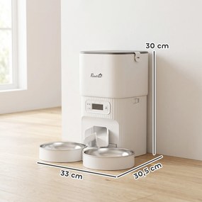 Dispensador automático de ração para gatos com temporizador, porcionamento e 2 tigelas de aço inox