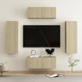 4pcs conjunto de móveis de TV derivados madeira carvalho sonoma