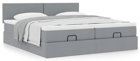 Estrutura de cama otomana com colchões tecido cinzento claro
