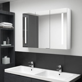 Armário espelhado casa de banho LED 89x14x62cm branco brilhante