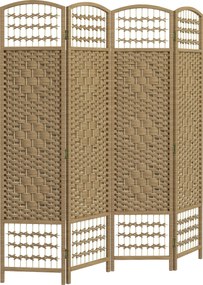 HOMCOM Biombo de 4 Painéis Dobrável Separador de Ambientes de Corda de Papel e Estrutura de Madeira 60x170 cm Natural | Aosom Portugal