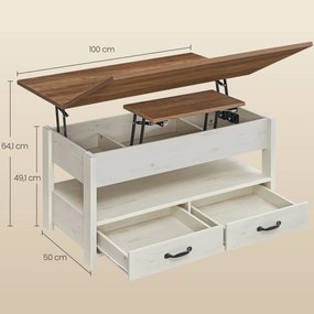 Mesa de centro, mesa de sala de estar 50 x 100 x 49,1 cm/64,1 cm castanho-branco