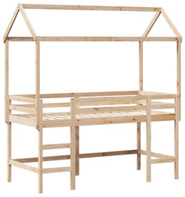 Cama alta c/ escada e telhado 90x190 cm pinho maciço