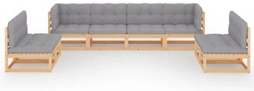 8 pcs conjunto lounge de jardim com almofadões pinho maciço