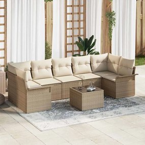 vidaXL Conjunto de Sofá de Jardim de 8 peças com Almofadas Bege Vime Poly