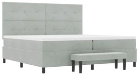 Cama Box Spring com Colchão e Banco Cinza Claro 200x200 cm Veludo