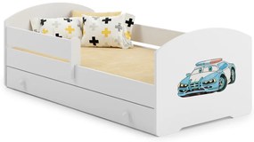 Cama infantil branca Luk polícia 140x70 com gaveta - colchão e estrado incluído