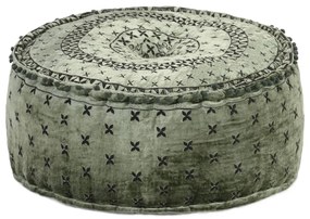 vidaXL Pufe redondo com bordado 60x25 cm veludo verde