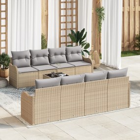 Conjunto de Sofá de Jardim vidaXL 9 Peças com Almofadas Bege Rattan Po