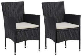 3 pcs conjunto de jantar para jardim vime PE e vidro preto
