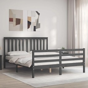 vidaXL Estrutura de cama King Size com cabeceira madeira maciça cinza