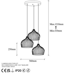 Candeeiro de Teto Bek – Ouro Brilhante – 56 x 56 x 121 cm