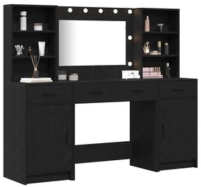 Conjunto de Mesa de Maquilhagem 3 Peças vidaXL Preto em Madeira Revest
