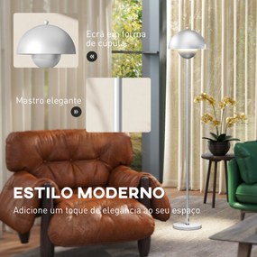 Candeeiro de Pé Moderno com Ecrã em Forma de Taça Refletora de Luz Interruptor de Pé Suporte E27 sem Lâmpada Ø35x155 cm Prata
