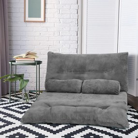 Sofá chão Sofá-cama multifuncional ajustável em 6 posições com 2 almofadas Forro em camurça para quarto, sala, varanda Cinzento