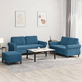 vidaXL 3 pcs conjunto de sofás com almofadões veludo azul