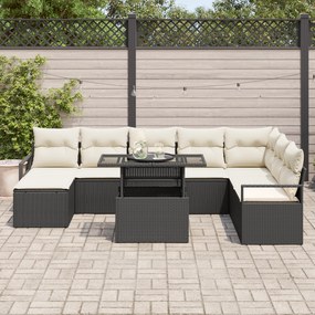 Conjunto de Sofá de Jardim vidaXL de 9 peças com Almofadas Preto Vime