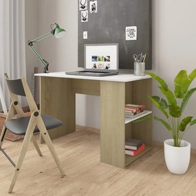 vidaXL Secretária 110x60x73 cm contraplacado branco e carvalho sonoma