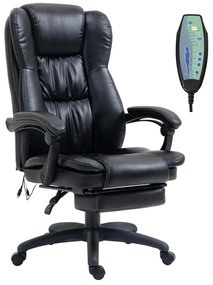 Vinsetto Cadeira de Escritório e Giratória Cadeira de Escritório com Altura Ajustável 6 Pontos de Massagem Controle Remoto e Apoio para os Pés Retrátil 68,5x68,5x119-127cm Preto