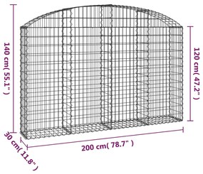 Cesto gabião arqueado 200x30x120/140 cm ferro galvanizado