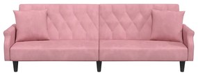Sofá-cama com apoio de braços veludo rosa