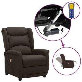 vidaXL Poltrona elevatória de massagens tecido castanho-escuro