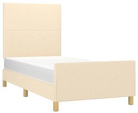 Estrutura de cama c/ cabeceira tecido cor creme 90x190 cm