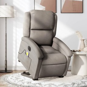 vidaXL Poltrona elétrica elevatória massagens tecido cinza-acastanhado