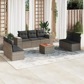 8 pcs conjunto sofás de jardim c/ almofadões vime PE cinzento
