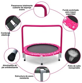 Trampolim dobrável de 92 cm para crianças Mini trampolim com cobertura de segurança interior almofadada Rosa