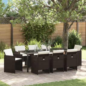 Conjunto de Jantar de Jardim vidaXL 9 Peças com Almofadas Castanho Vime Polipropileno