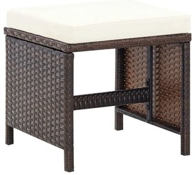 4 pcs conjunto de cadeiras e bancos de jardim vime PE castanho