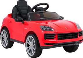 Carro elétrico para Crianças 2 a 5 anos 12V Porsche Cayenne, Rodas de espuma EVA, Controlo Remoto, assento Couro ecológico preto Vermelho