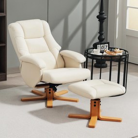 Poltrona Relaxante com Apoio para os Pés, 85 x 68 x 94 cm, Giratório a 360°, Creme
