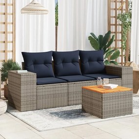vidaXL 4 pcs conjunto sofás p/ jardim c/ almofadões vime PE cinzento