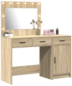 Conjunto de Mesa de Maquilhagem com LED de 2 Peças em Madeira de Carva