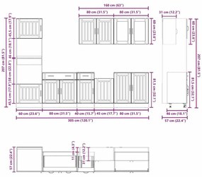 7 peças armário de cozinha conjunto Kalmar branco brilhante