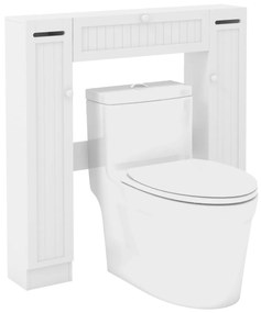 Estante de casa de banho com prateleiras ajustáveis e suporte para papel higiénico Porta articulada 89 x 19,5 x 99 cm Branco